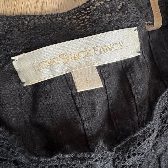 LoveShackFancy Beth Maxi Dress black size L large black cotton sheer voile shirt - Picture 8 of 16